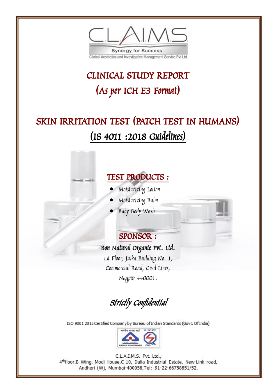 Dermatologically Tested certificate