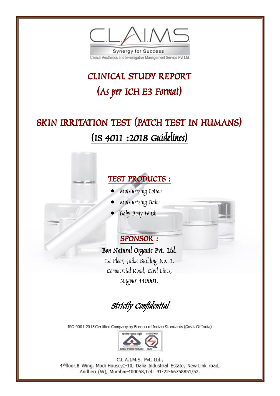 Dermatologically Tested certificate