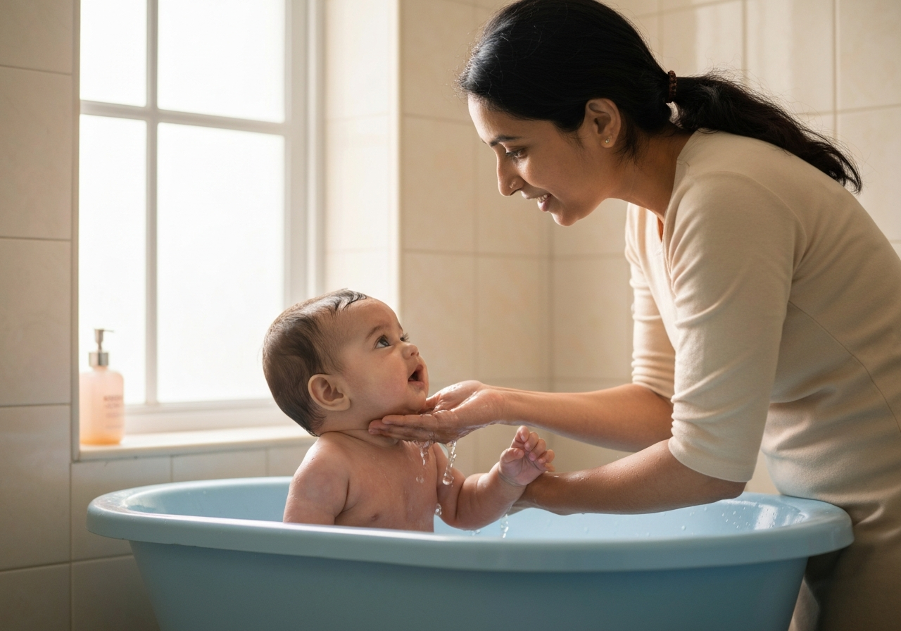 A Bathing Routine for a Baby With Eczema (India)